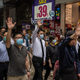 People attend a flash mob rally in the Central district on October 18, 2019 in Hong Kong, China. Anti-government demonstrations in Hong Kong stretched into its fifth month after the Chinese territory’s government invoked emergency powers earlier this month to introduce an anti-mask law.